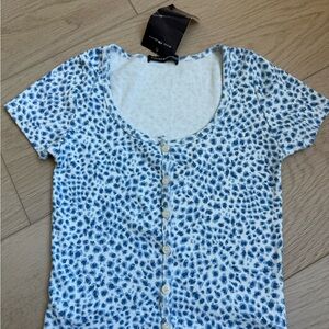 Brandy Melville Blue Leopard-Print Button Front Top